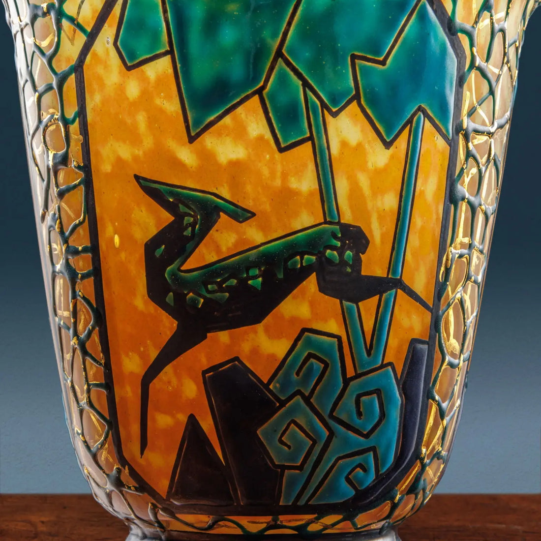 Anique Archer and Deer Vase Marcel Goupy Glass Paris 1925-28