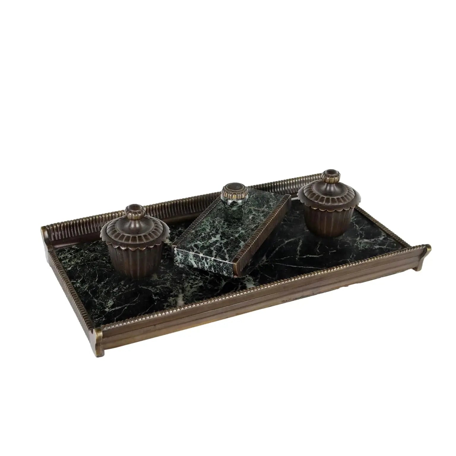 Antique Inkwell Green Marble Bronze Italy XX Century - Italy, Early XX Century | Antiques | Fancy Goods