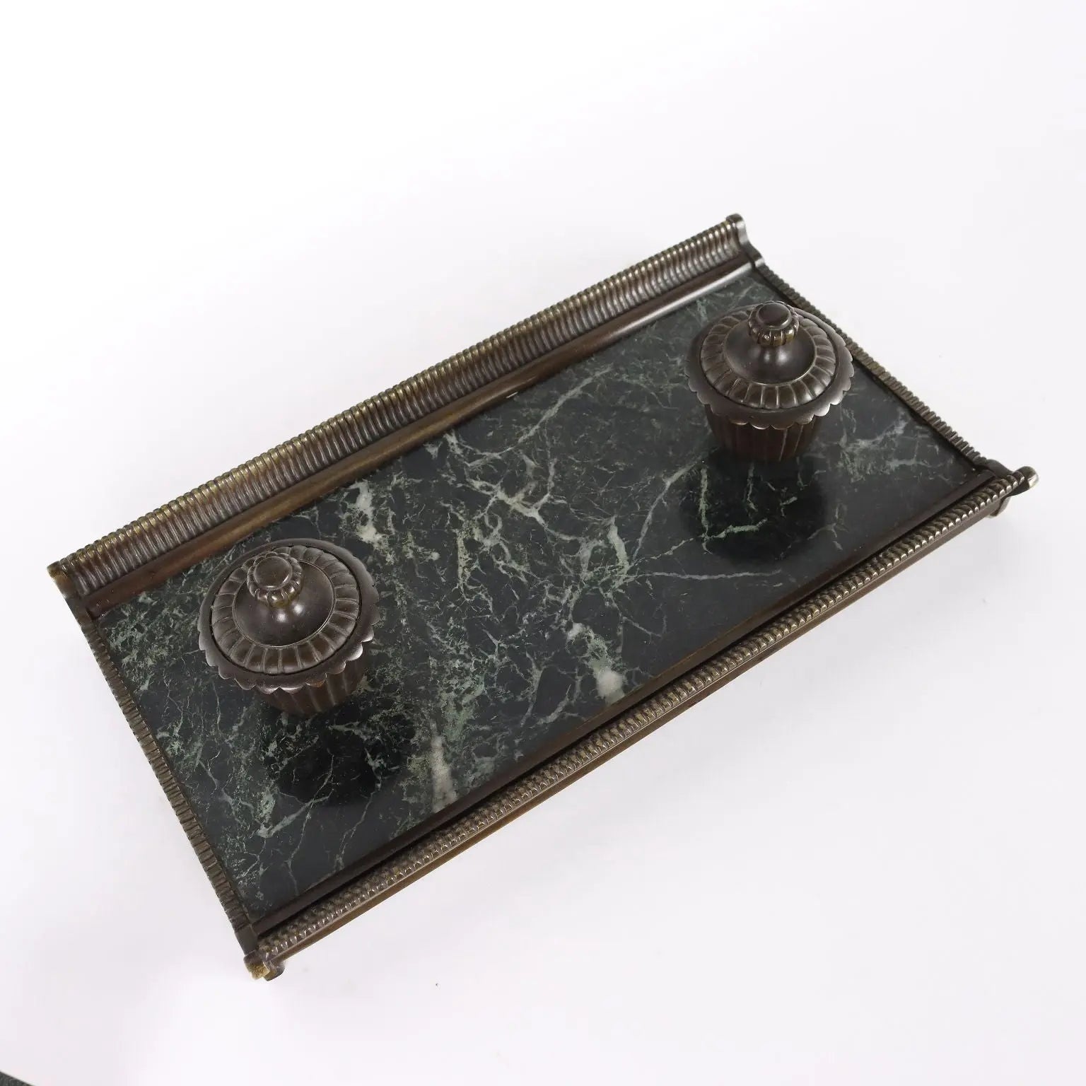 Antique Inkwell Green Marble Bronze Italy XX Century - Italy, Early XX Century | Antiques | Fancy Goods