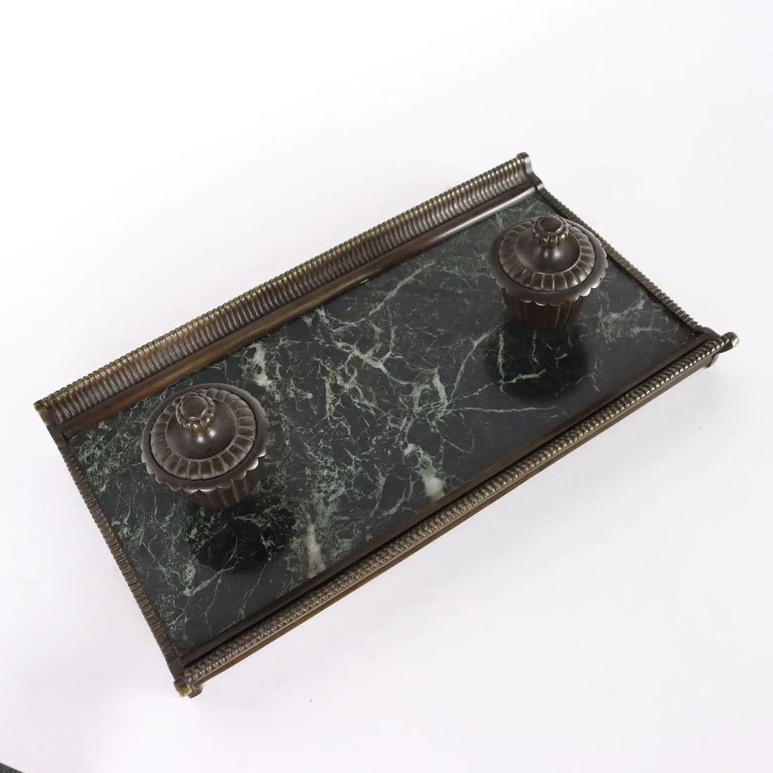 Antique Inkwell Green Marble Bronze Italy XX Century - Italy, Early XX Century | Antiques | Fancy Goods