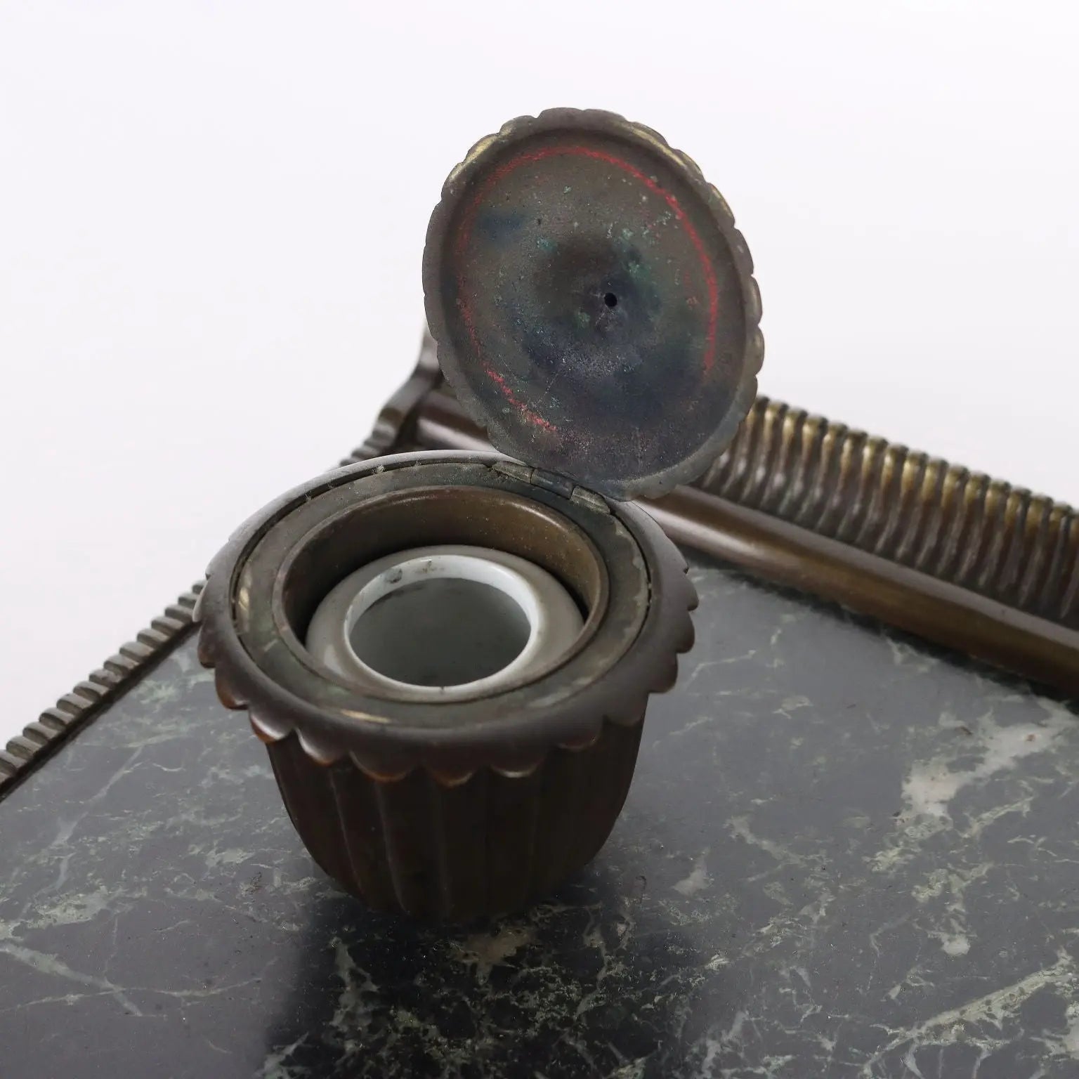 Antique Inkwell Green Marble Bronze Italy XX Century - Italy, Early XX Century | Antiques | Fancy Goods