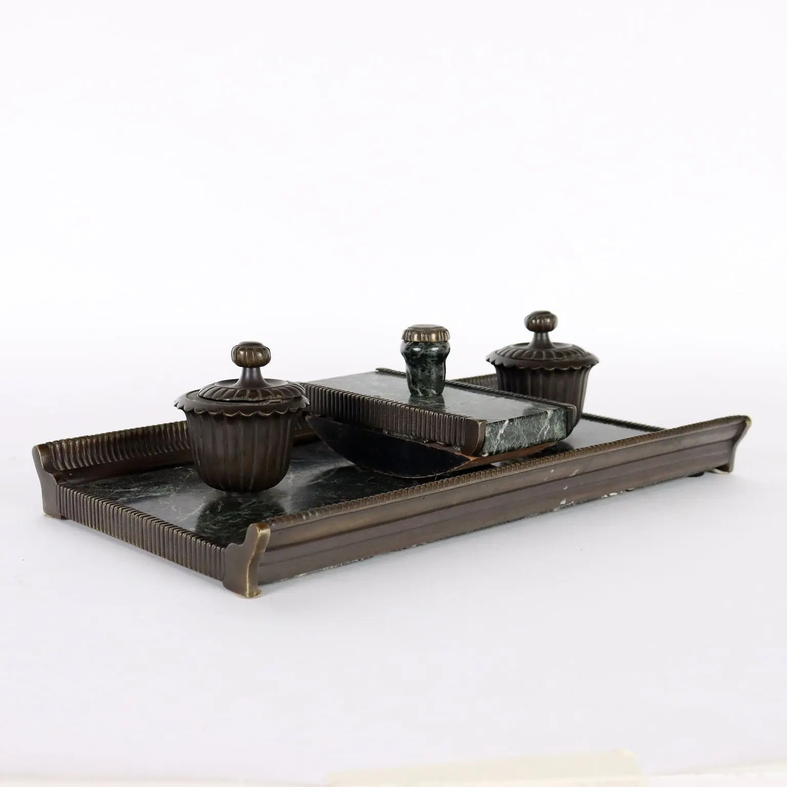Antique Inkwell Green Marble Bronze Italy XX Century - Italy, Early XX Century | Antiques | Fancy Goods