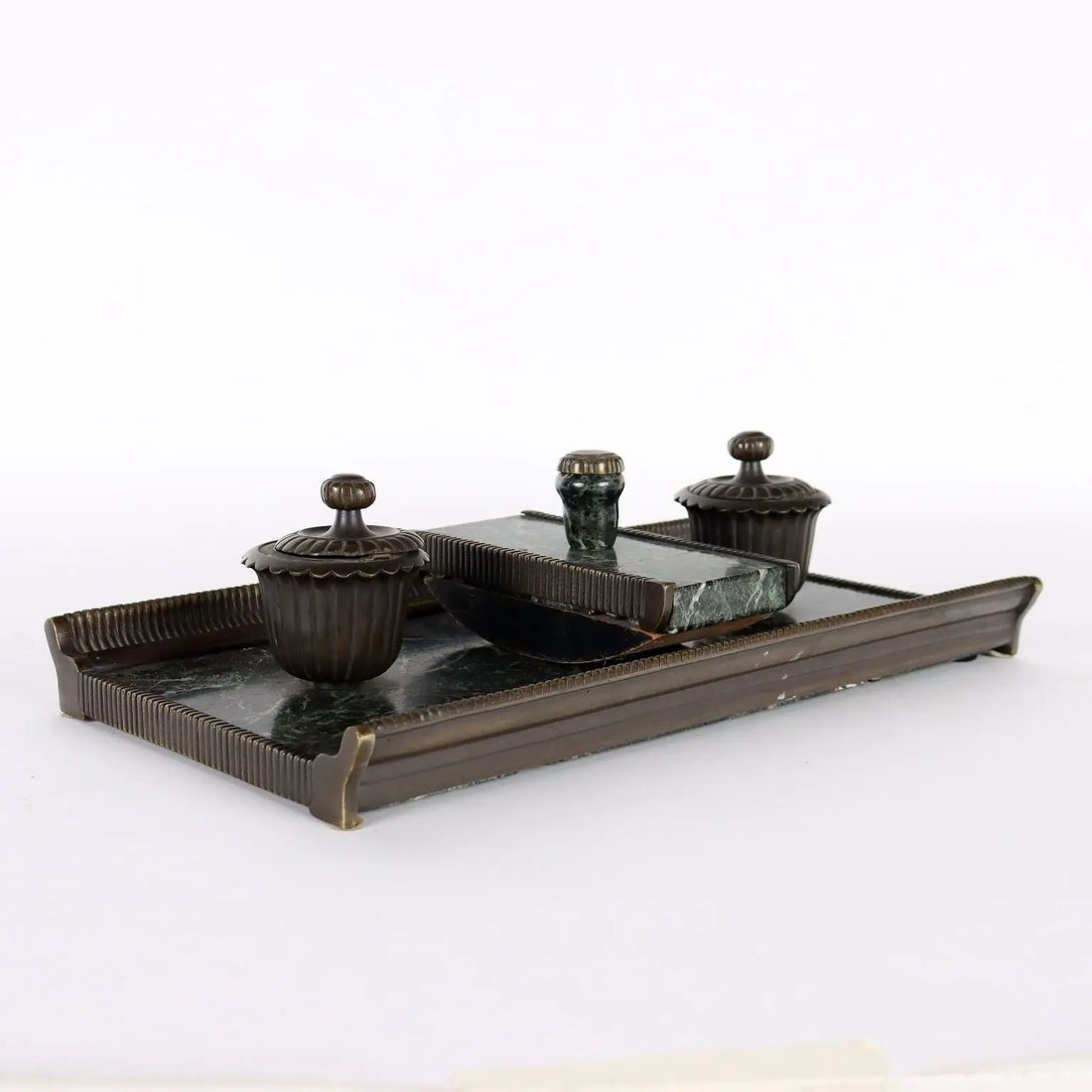 Antique Inkwell Green Marble Bronze Italy XX Century - Italy, Early XX Century | Antiques | Fancy Goods