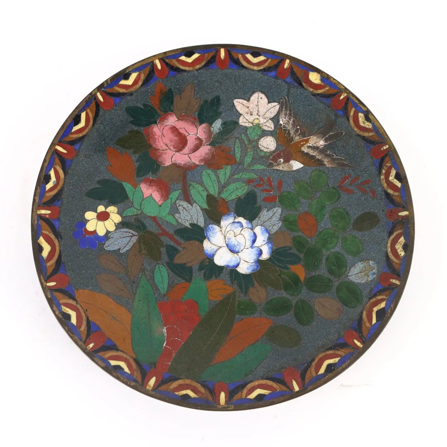 Antique Plate Copper with Cloisonné Decorations Japan Meiji Era - Japan, Meiji Era | Antiques | Fancy Goods