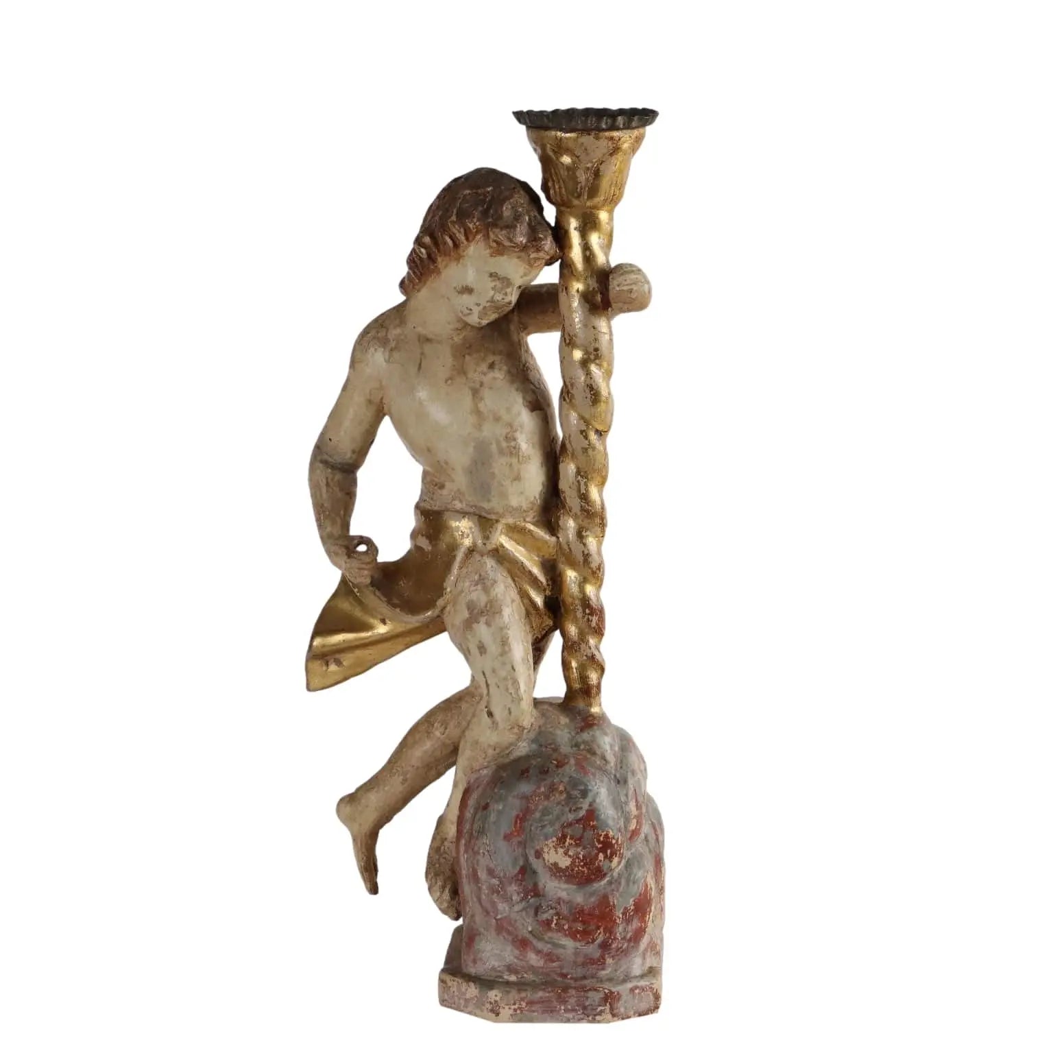 Antique Candle Holder Angel Wood Italy XVIII Century - Italy, XVIII Century | Antiques | Fancy Goods