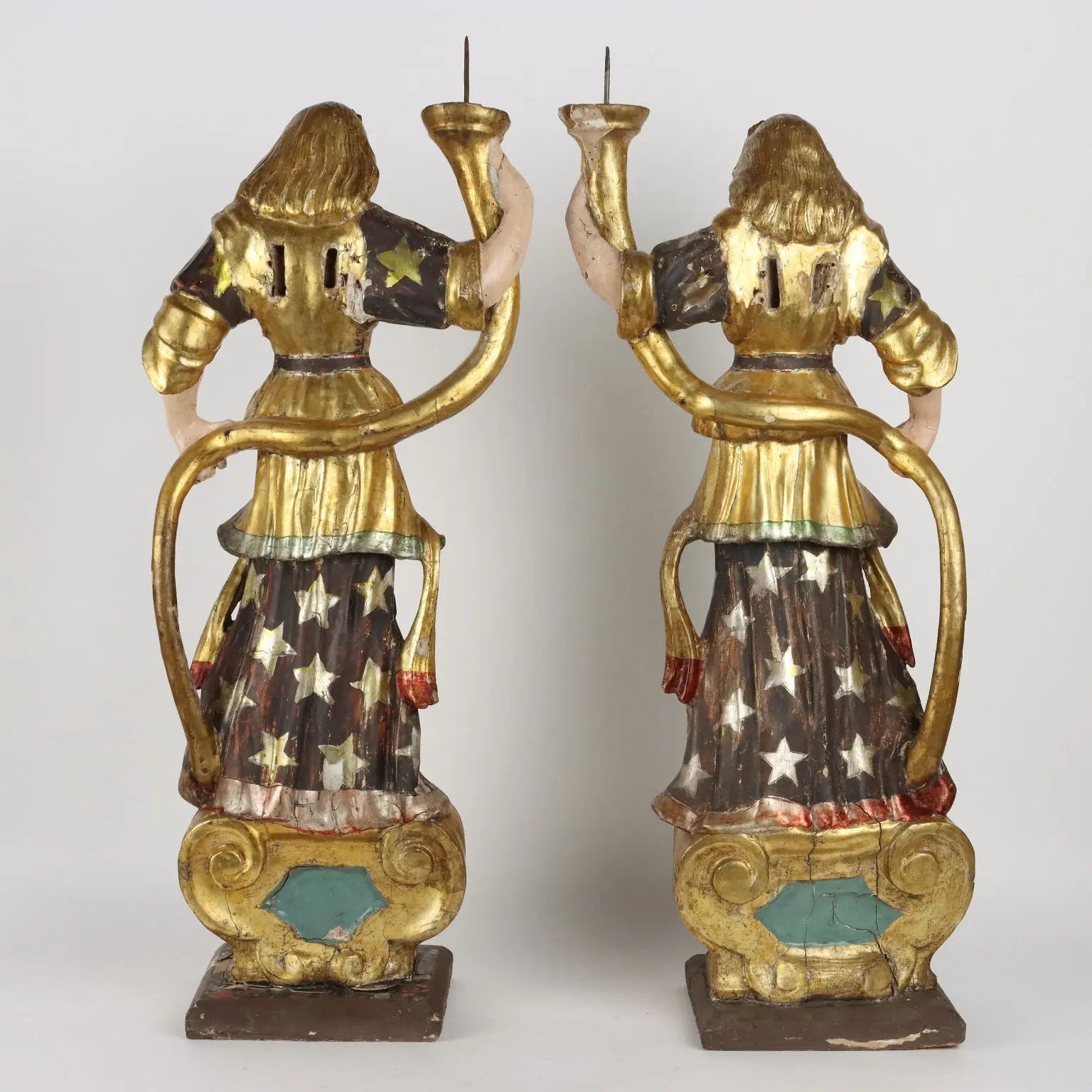 Antique Candle Holders Angel-Shaped Lacquered Wood XVIII Century - Italy, Early XVIII Century | Antiques | Fancy Goods