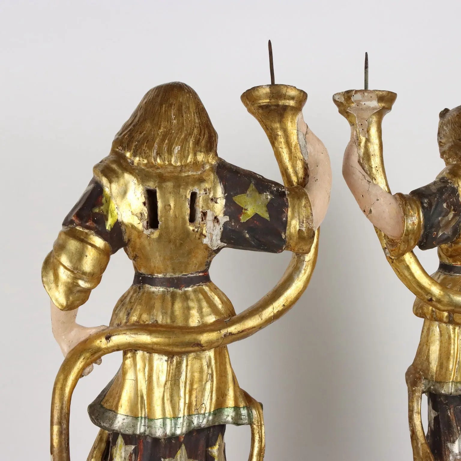 Antique Candle Holders Angel-Shaped Lacquered Wood XVIII Century - Italy, Early XVIII Century | Antiques | Fancy Goods