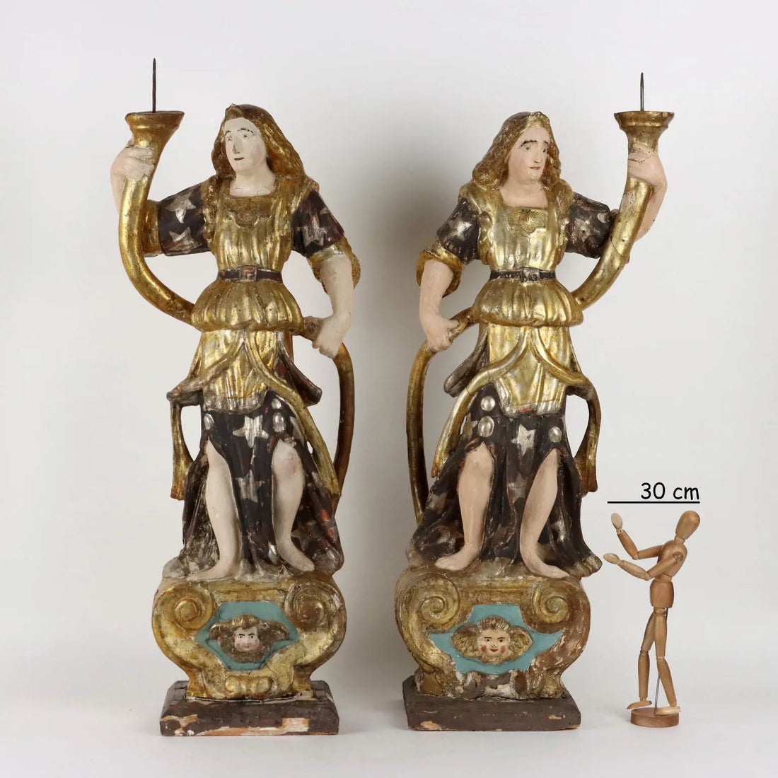 Antique Candle Holders Angel-Shaped Lacquered Wood XVIII Century - Italy, Early XVIII Century | Antiques | Fancy Goods