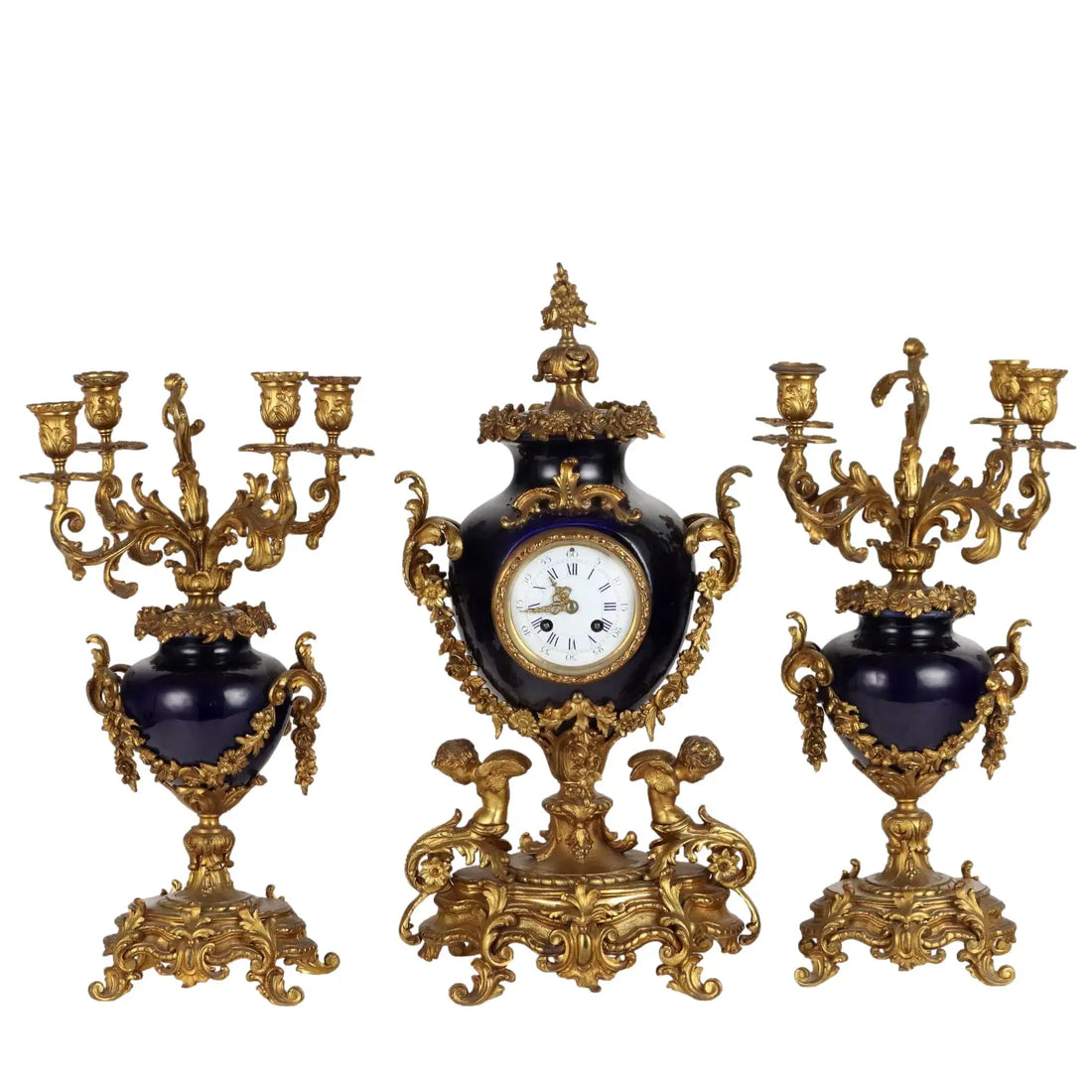 Antique Triptych Clock Bronze Porcelain Decorations XIX Century - France, Late XIX Century | Antiques | Fancy Goods