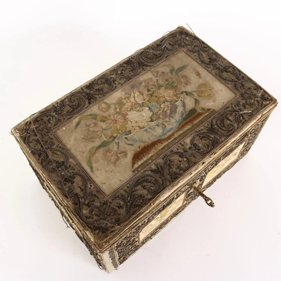 Antique Casket Wood Fabric Beads Europe XIX Century - Europe, Late XIX Century | Antiques | Fancy Goods