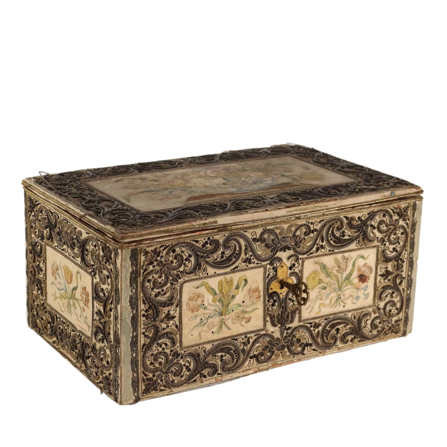 Antique Casket Wood Fabric Beads Europe XIX Century - Europe, Late XIX Century | Antiques | Fancy Goods