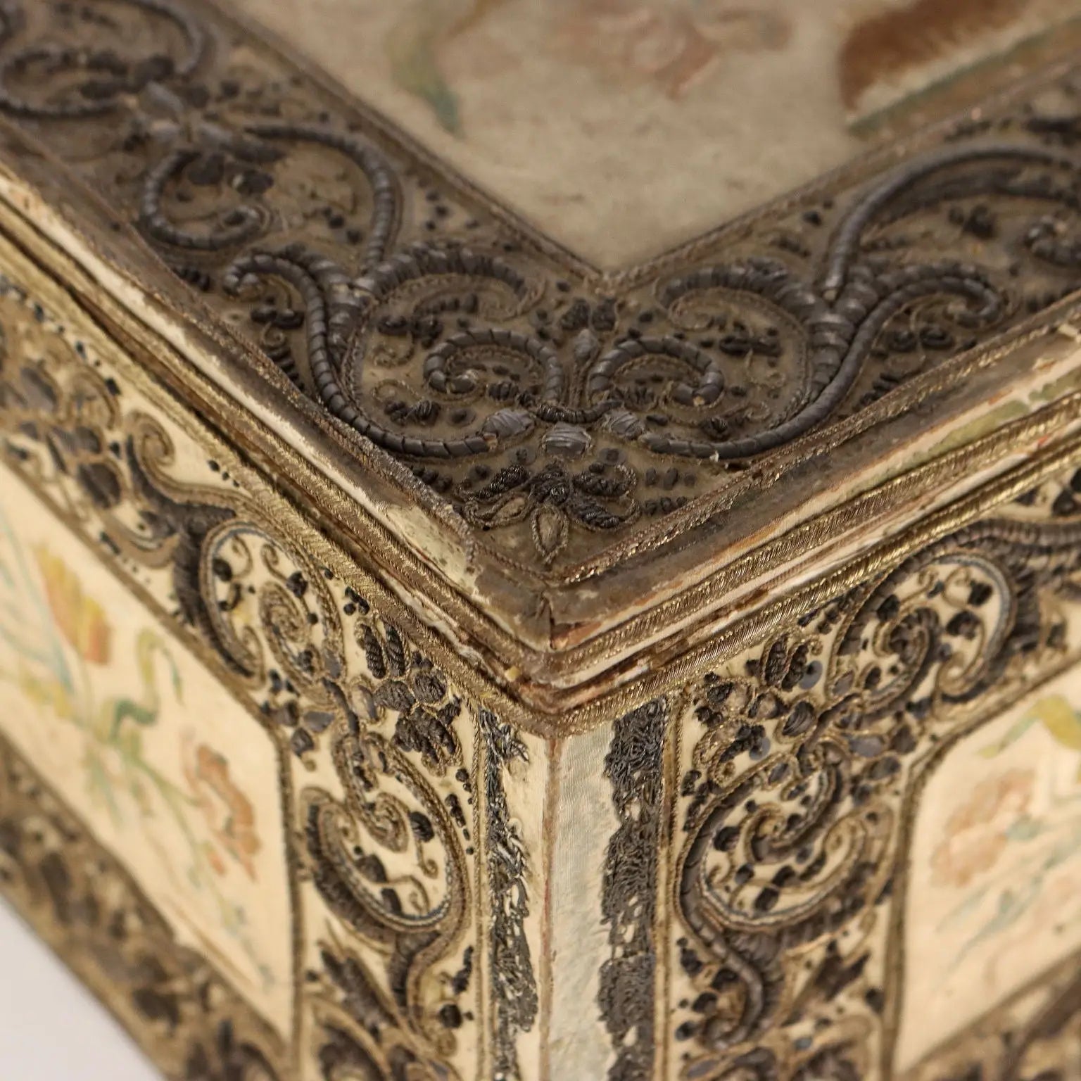 Antique Casket Wood Fabric Beads Europe XIX Century - Europe, Late XIX Century | Antiques | Fancy Goods