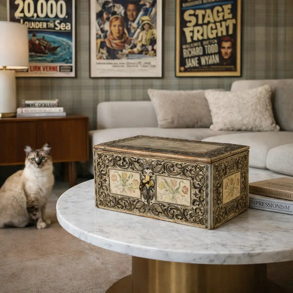 Antique Casket Wood Fabric Beads Europe XIX Century - Europe, Late XIX Century | Antiques | Fancy Goods