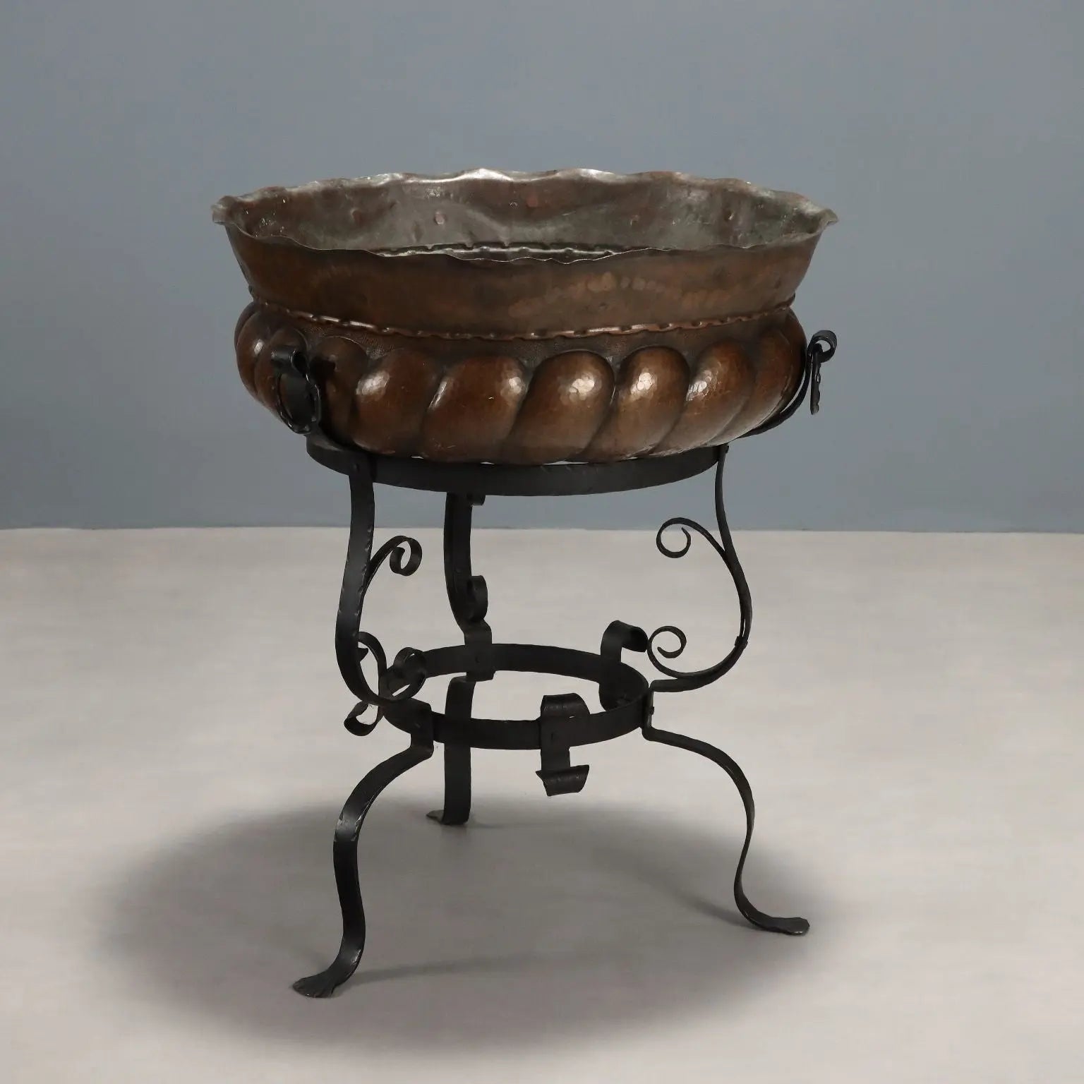 Mid-Century Iron and Copper Tripod Planter