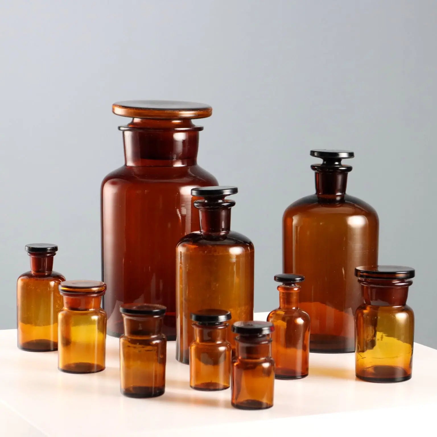 Amber Glass Apothecary Jars Set