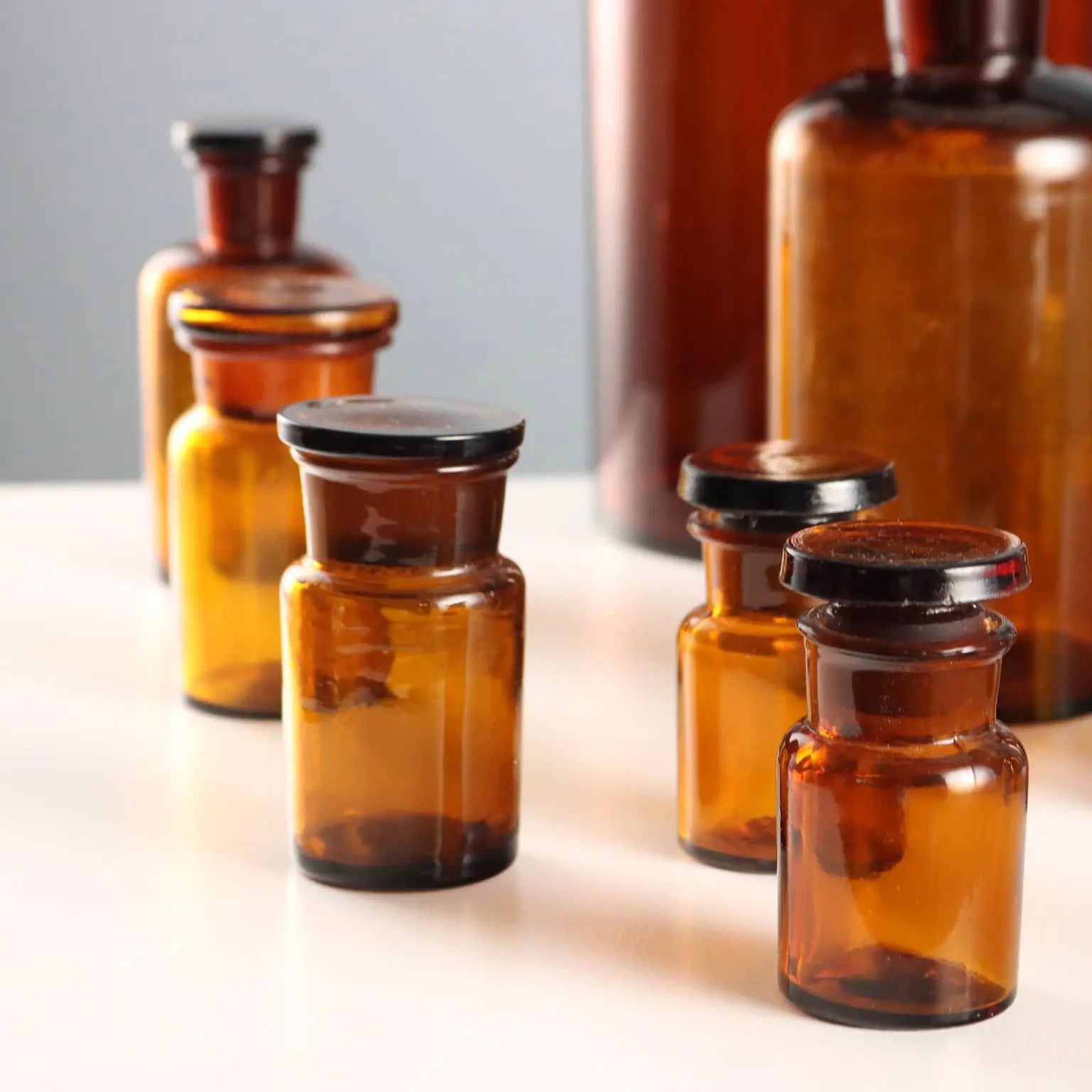 Amber Glass Apothecary Jars Set