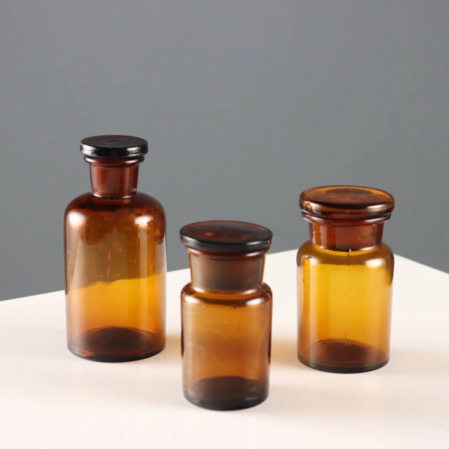 Amber Glass Apothecary Jars Set