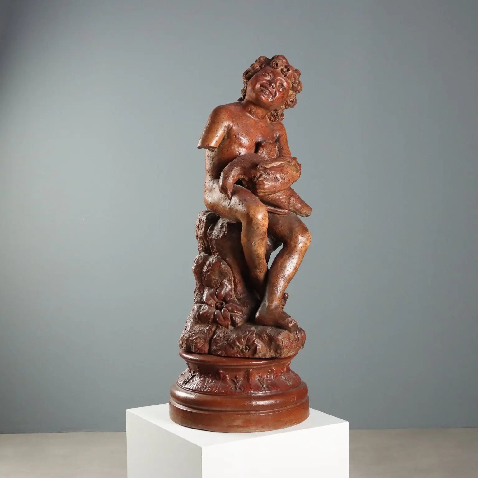 Antique Figurine Child with Dove Terracotta Italy XX Century - Italy, XX Century | Antiques | Fancy Goods