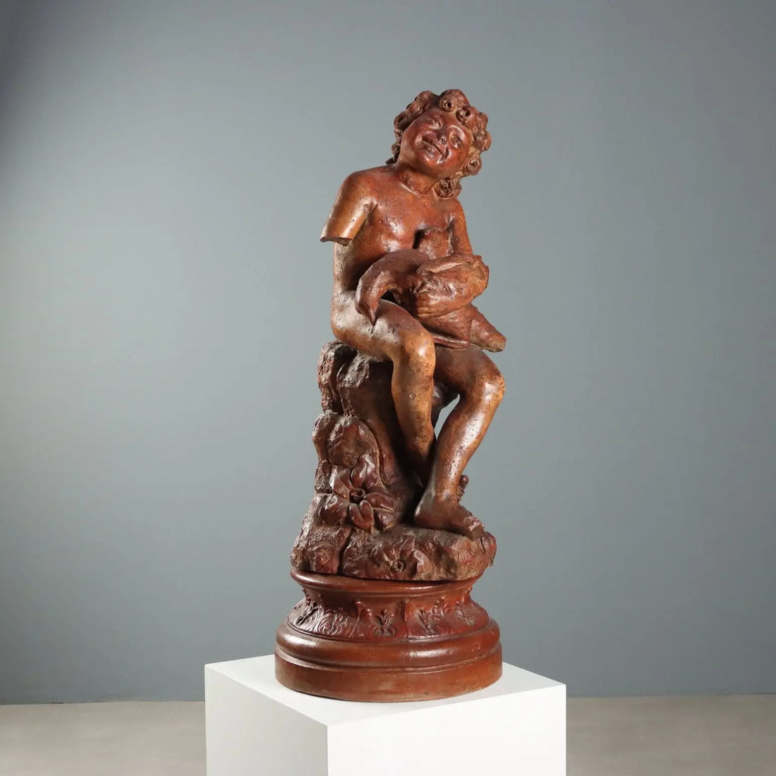 Antique Figurine Child with Dove Terracotta Italy XX Century - Italy, XX Century | Antiques | Fancy Goods