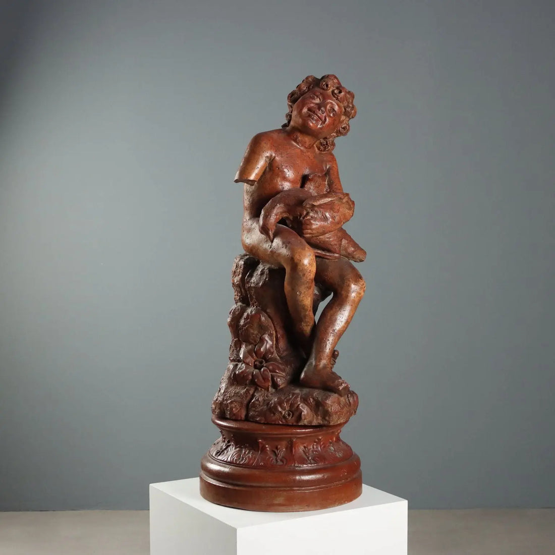 Antique Figurine Child with Dove Terracotta Italy XX Century - Italy, XX Century | Antiques | Fancy Goods