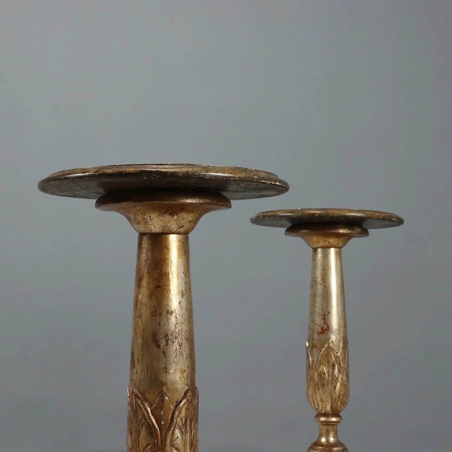 Antique Plant Stands Carved Wood Silver Foil Italy XIX Century