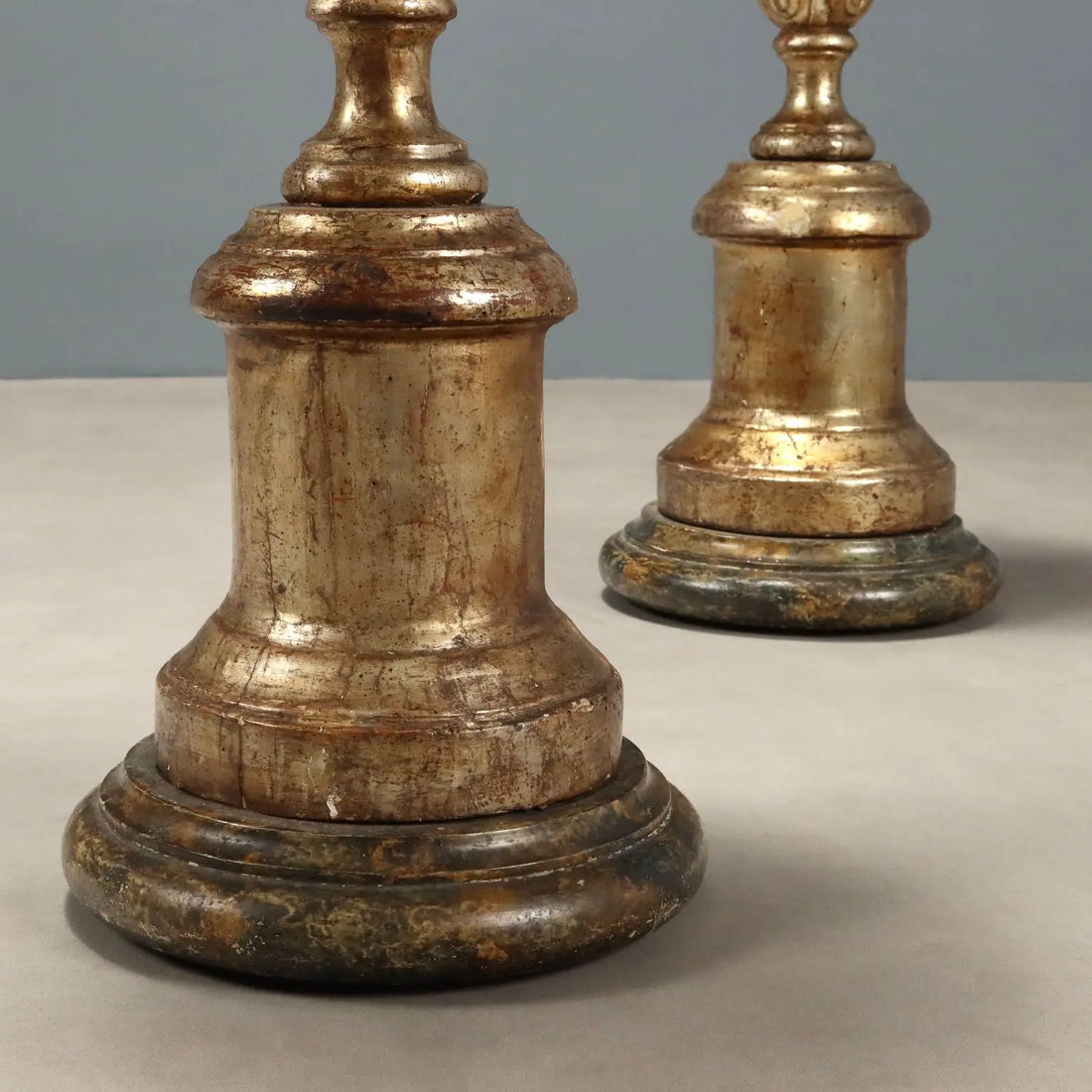 Antique Plant Stands Carved Wood Silver Foil Italy XIX Century