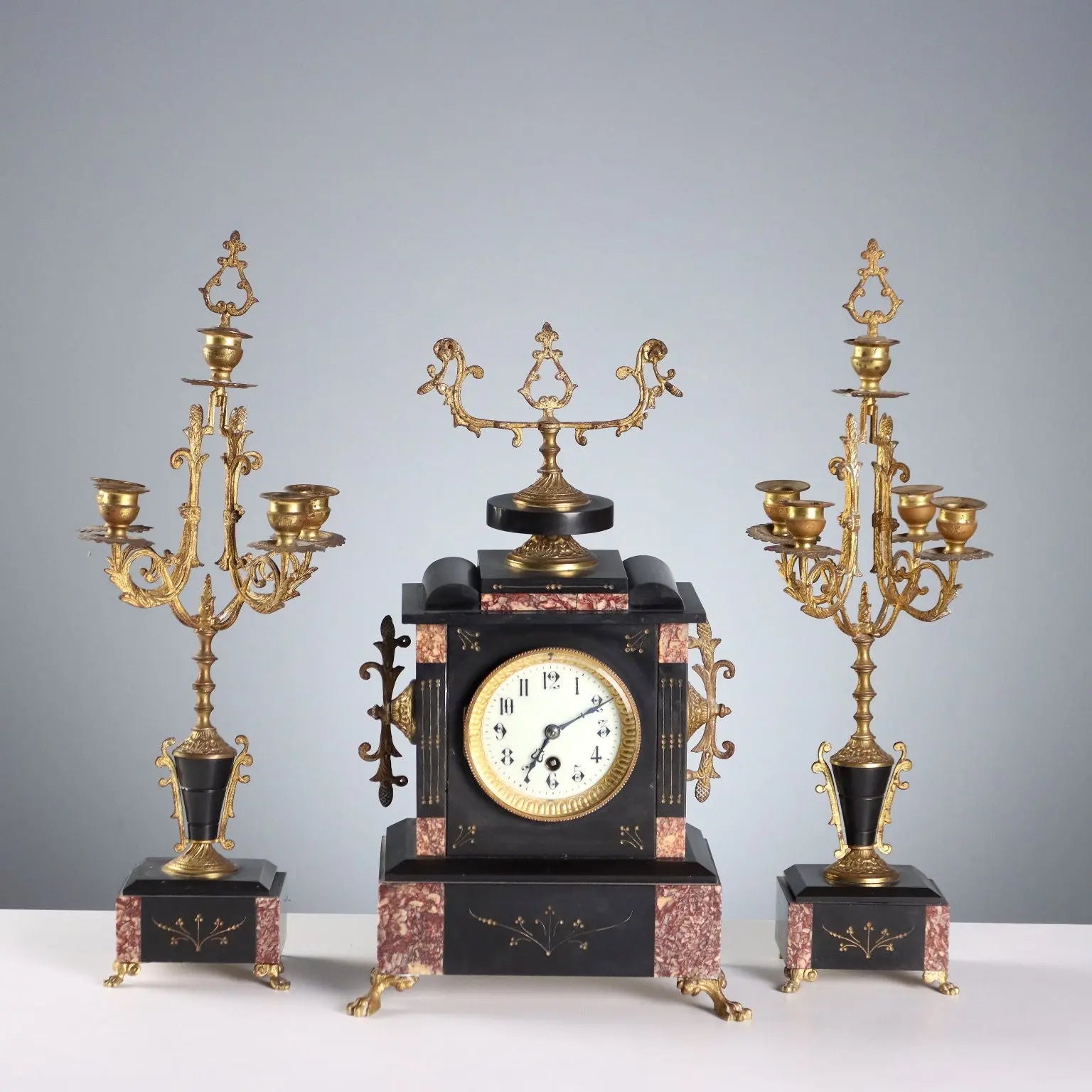 Antique Triptych Clock Bronze Marble Decorations France XIX-XX Century - France, XIX-XX Century | Antiques | Fancy Goods