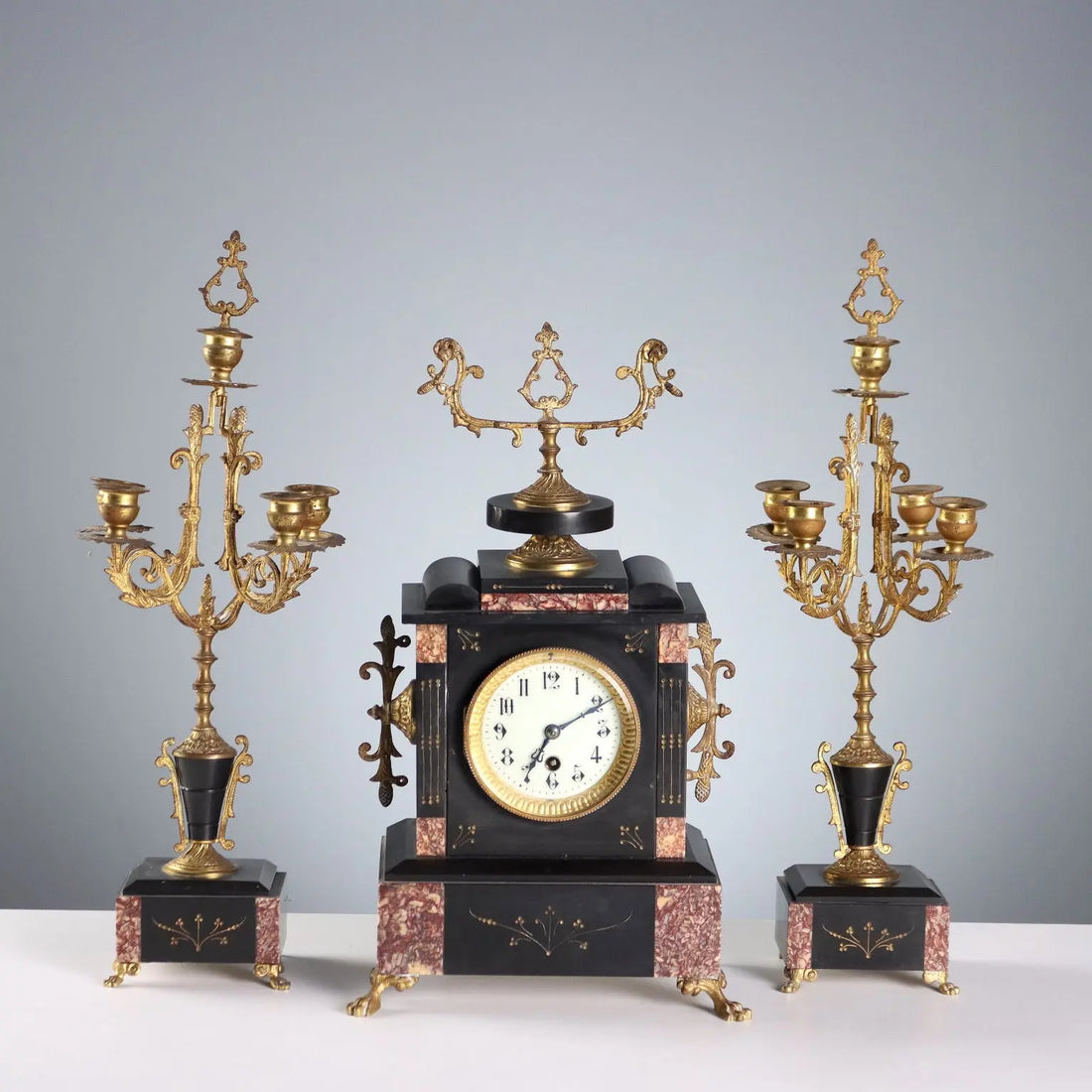 Antique Triptych Clock Bronze Marble Decorations France XIX-XX Century - France, XIX-XX Century | Antiques | Fancy Goods