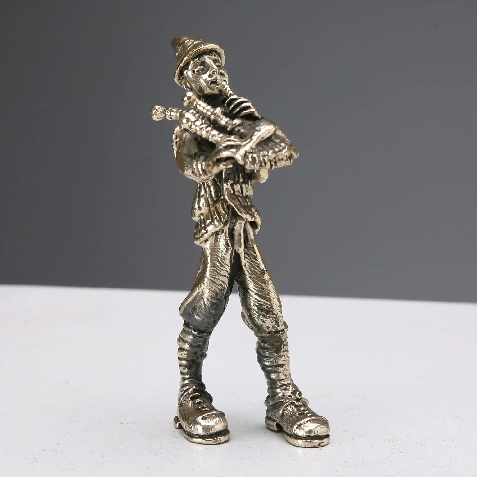 Antique Sculpture Bagpipe Player Silver Sorini Arezzo XX Century - Italy, XX Century | Antiques | Fancy Goods