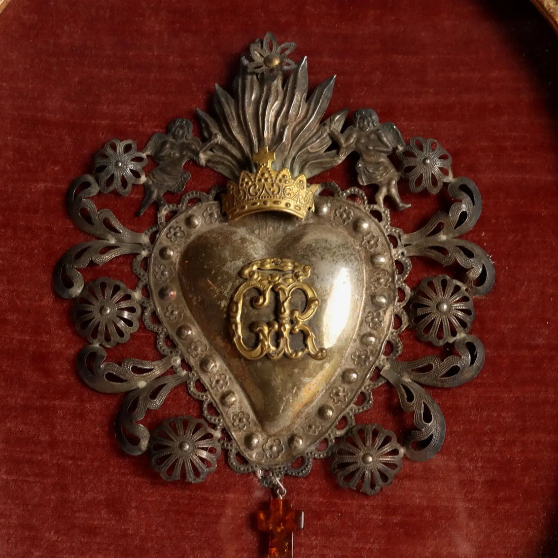 The Sacred Heart Silver Ex Voto Glass Italy XX Century - Italy, Early XX Century | Antiques | Fancy Goods