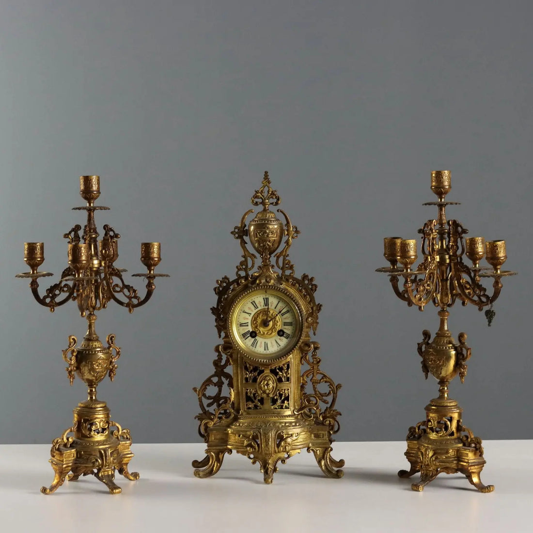 Antique Tryptich Clock Gilded Bronze Eclectic France XIX-XX Century - France, XIX-XX Century | Antiques | Fancy Goods