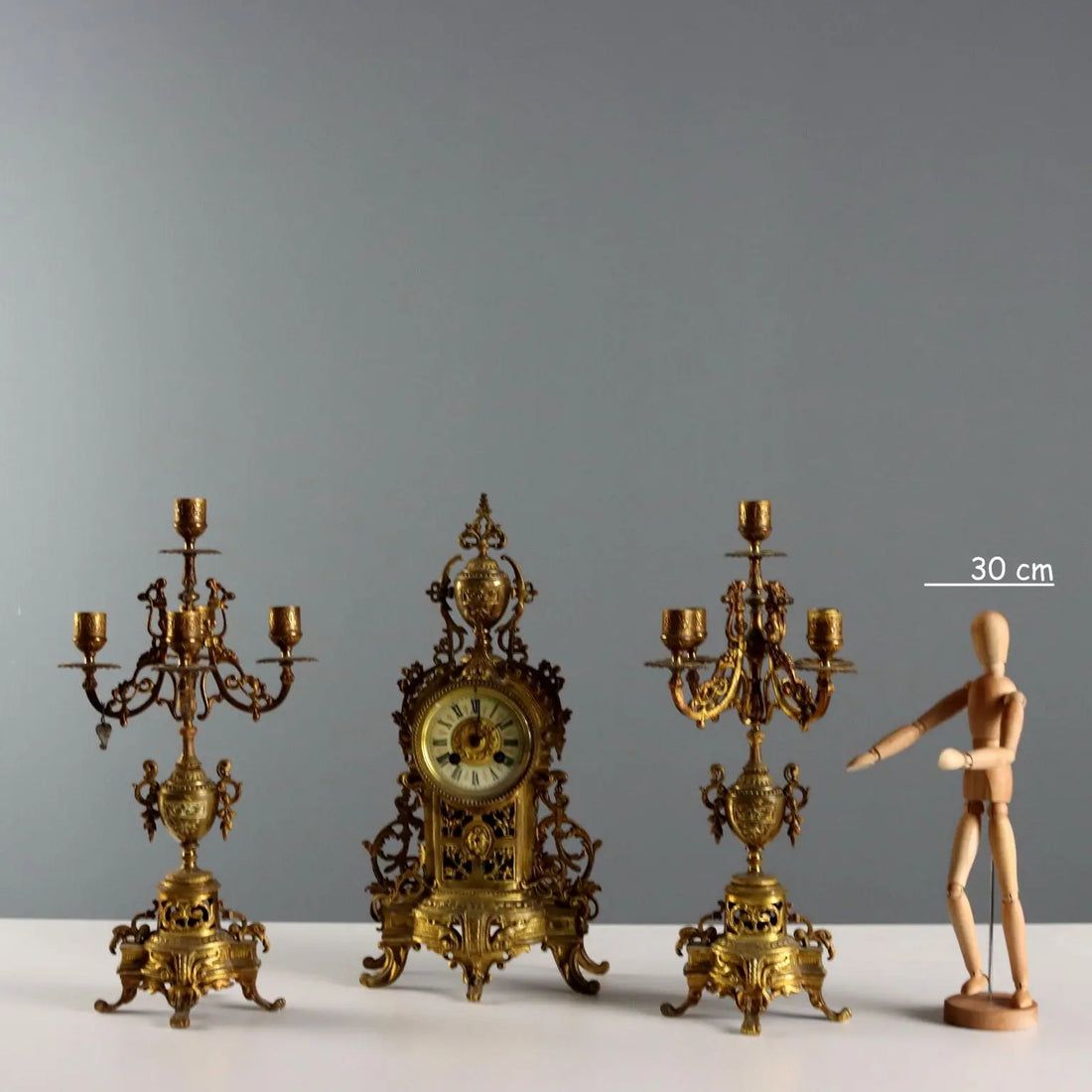 Antique Tryptich Clock Gilded Bronze Eclectic France XIX-XX Century - France, XIX-XX Century | Antiques | Fancy Goods
