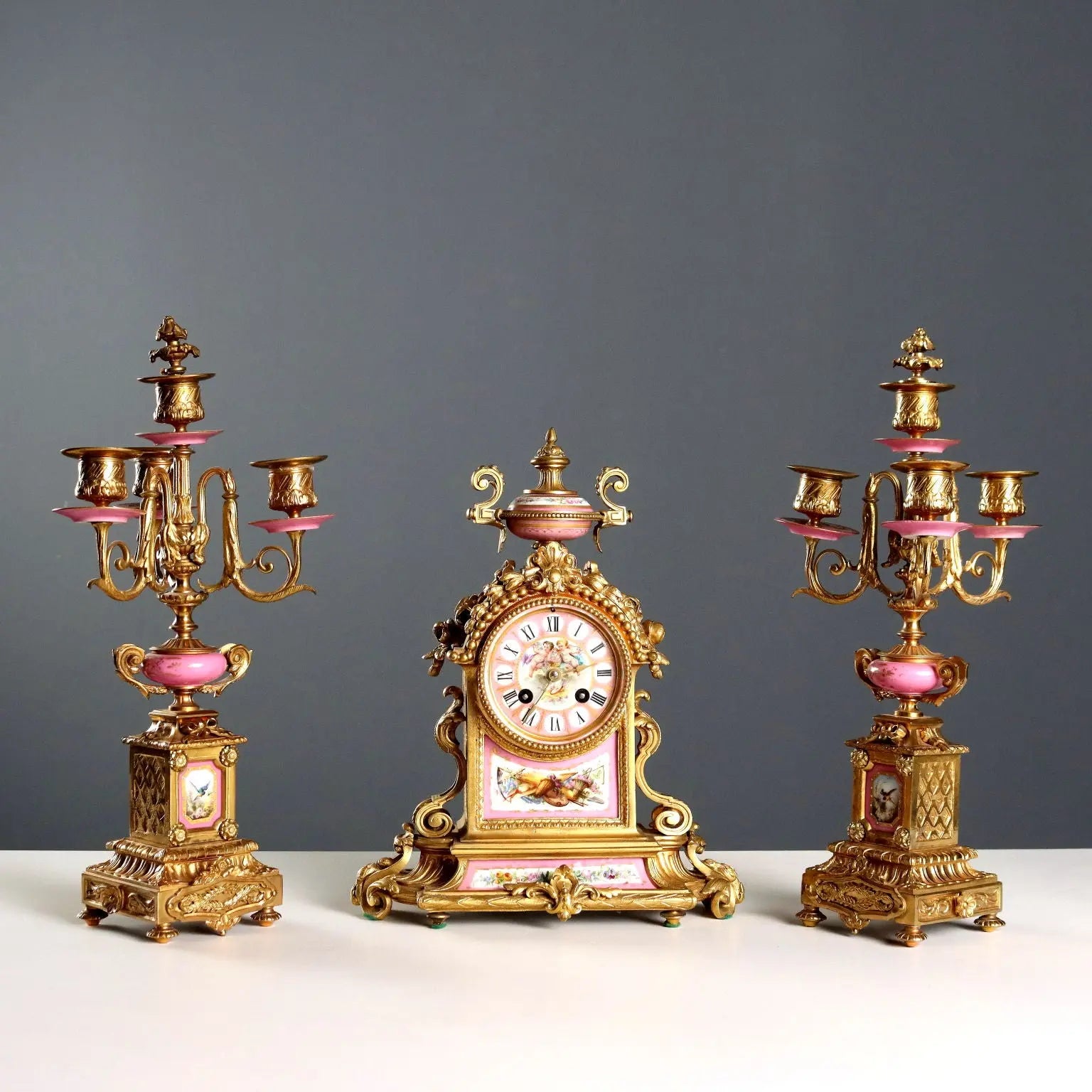 Antique Tryptich Clock Gilded Bronze Porcelain France XIX Century - France, Second Half XIX Century | Antiques | Fancy Goods