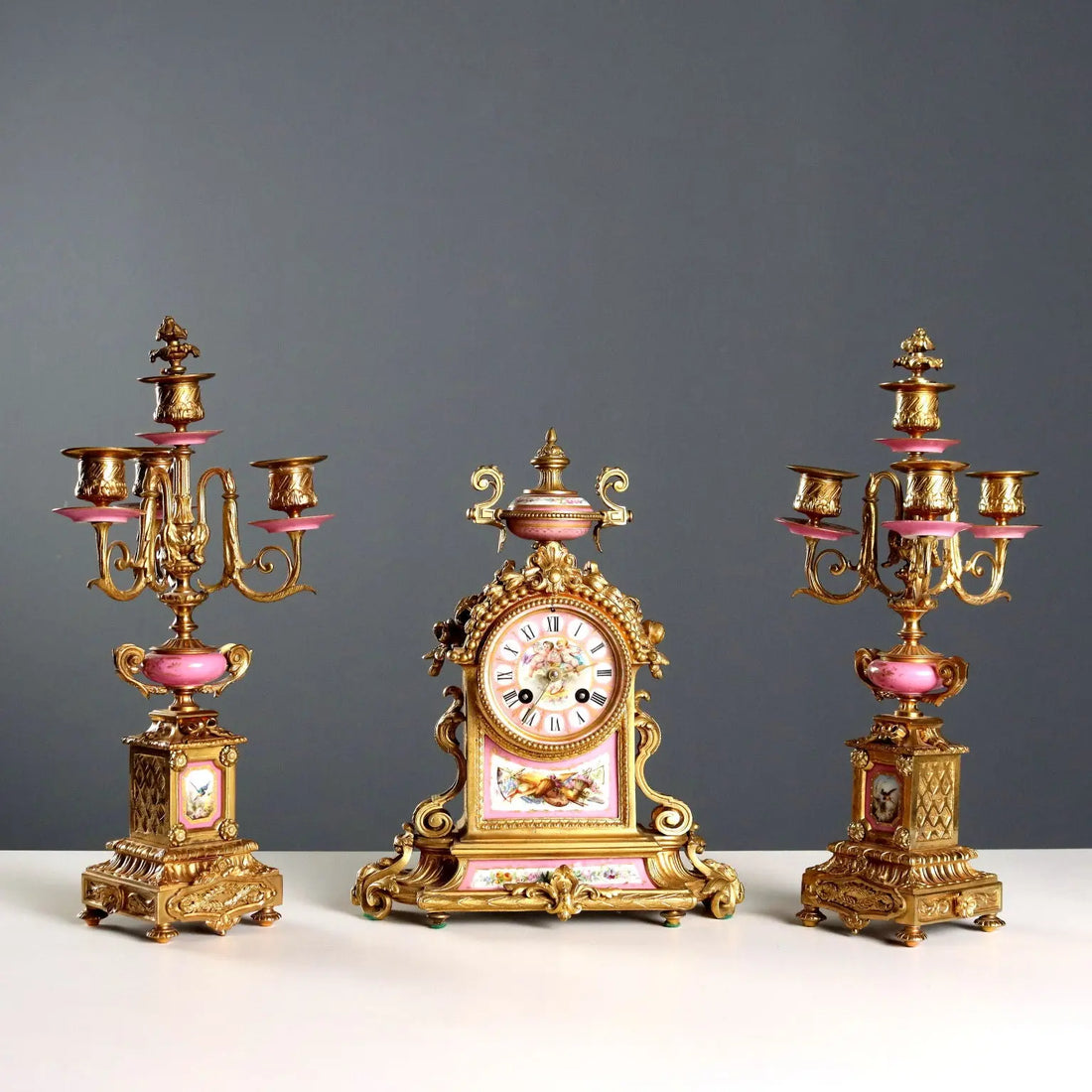 Antique Tryptich Clock Gilded Bronze Porcelain France XIX Century - France, Second Half XIX Century | Antiques | Fancy Goods
