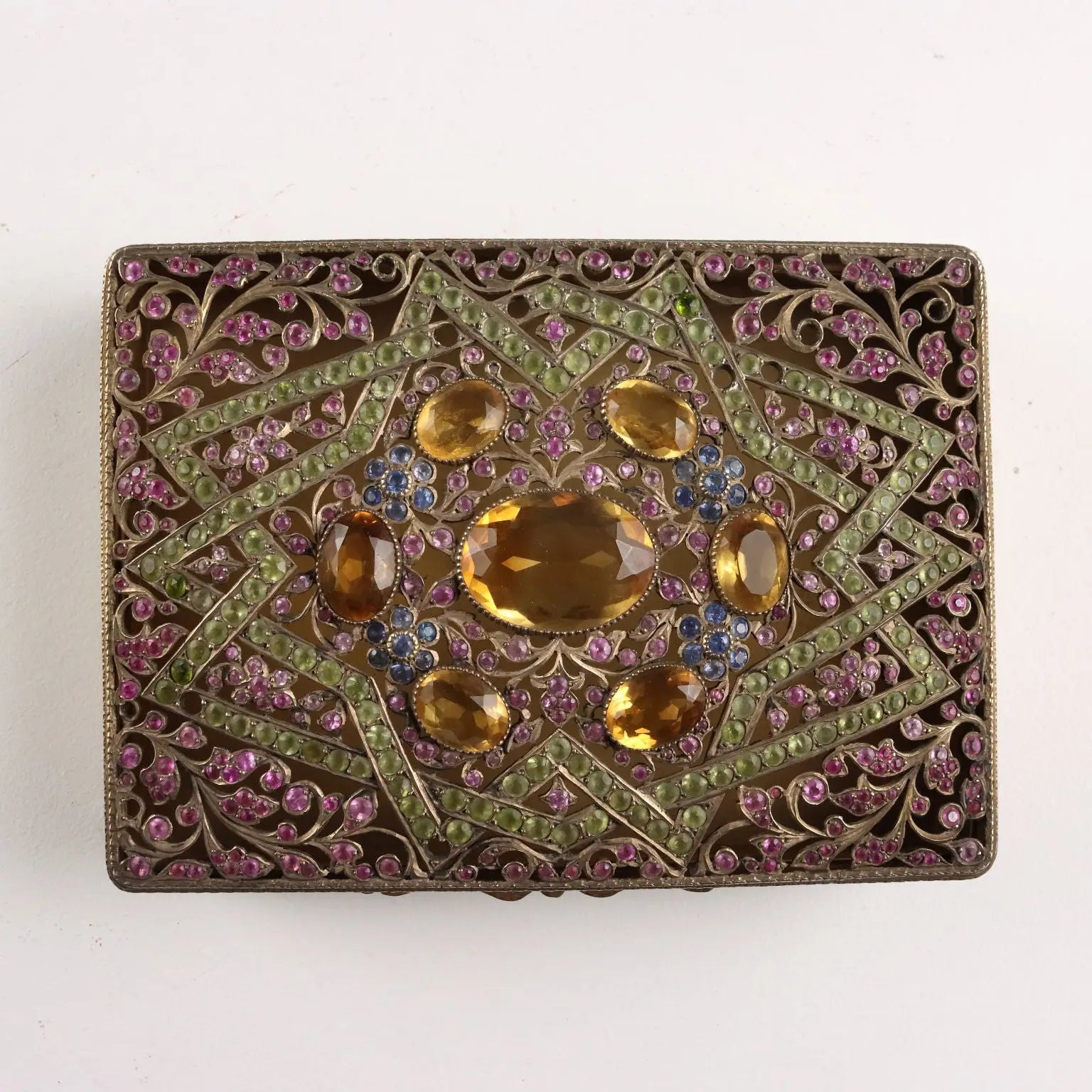 Antique Silver and Glass Stone Box Italy XX Century