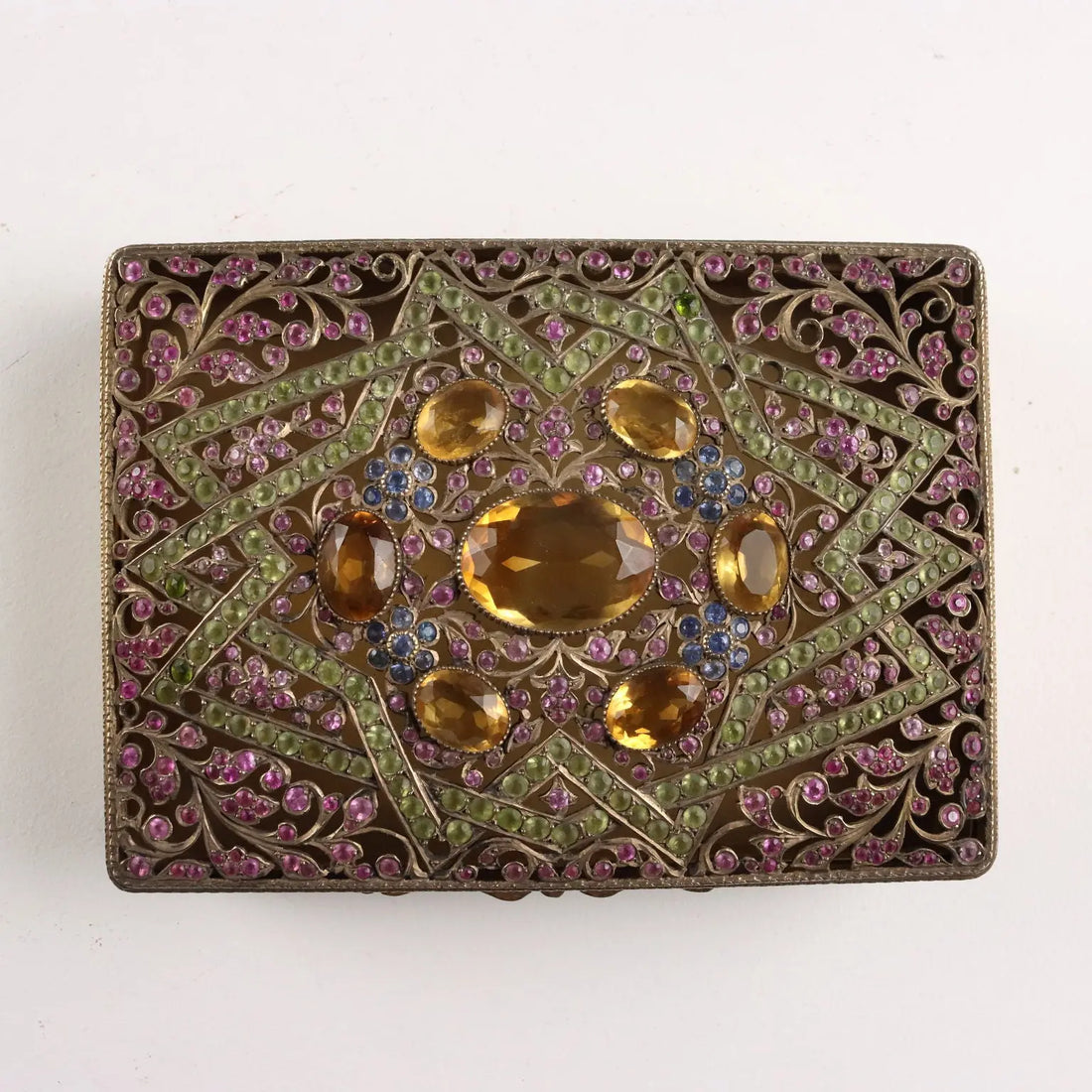 Antique Silver and Glass Stone Box Italy XX Century