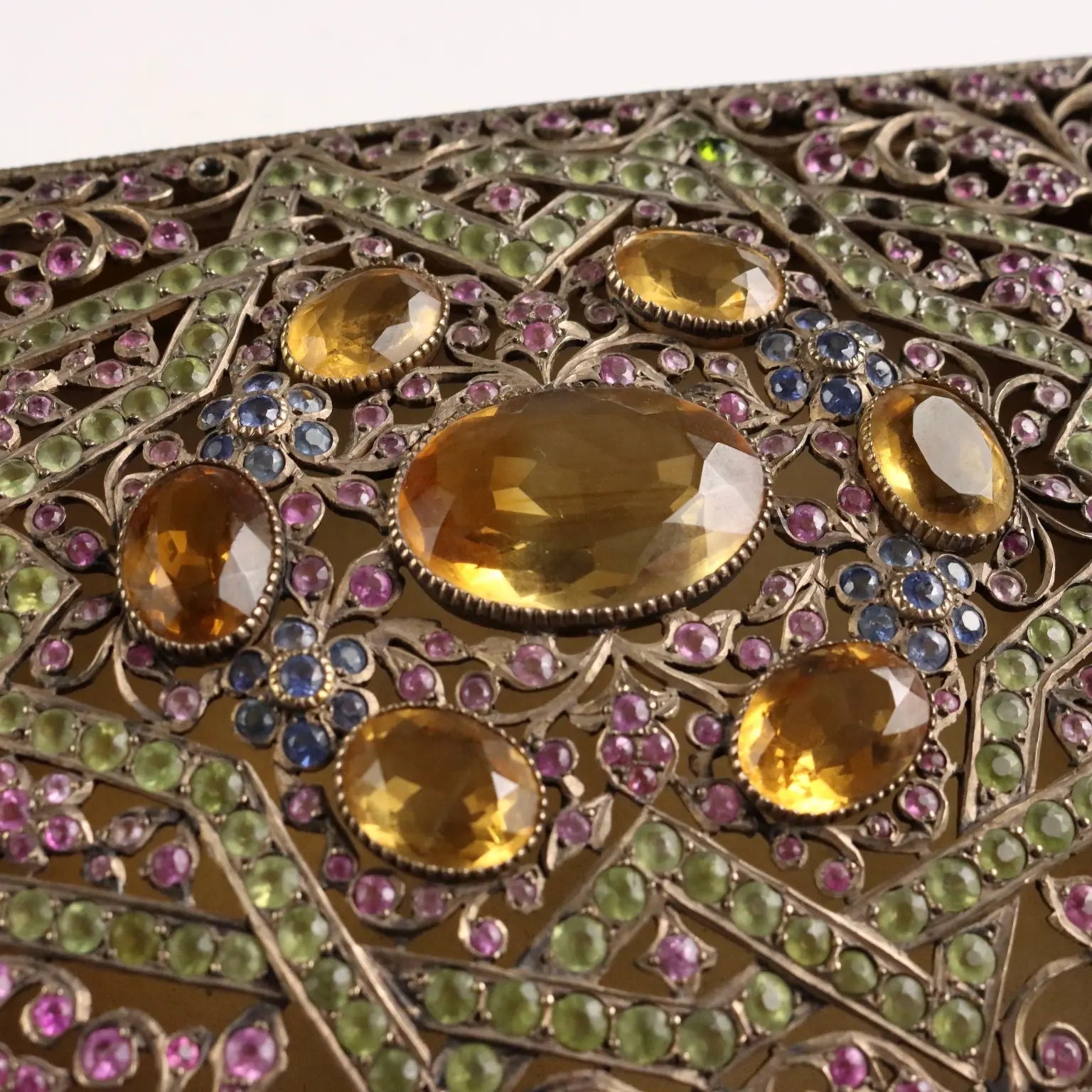 Antique Silver and Glass Stone Box Italy XX Century