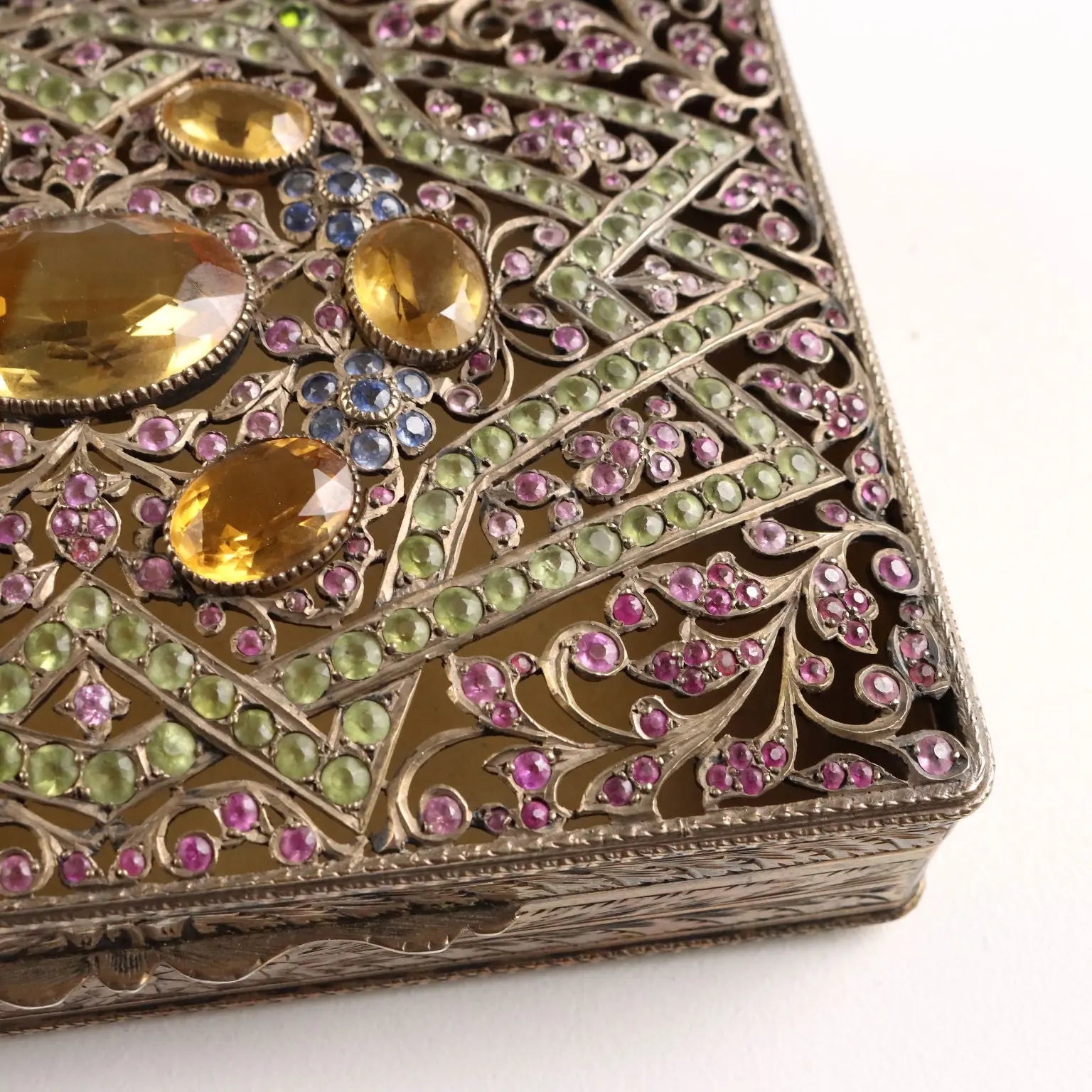 Antique Silver and Glass Stone Box Italy XX Century