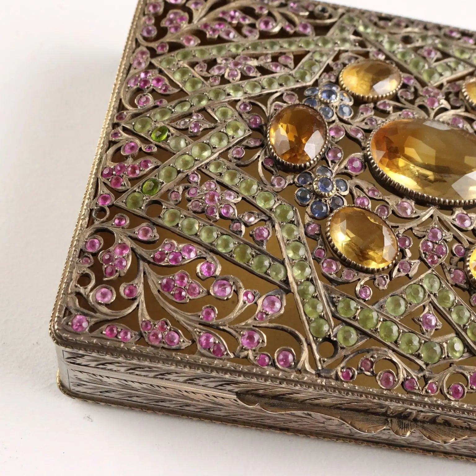 Antique Silver and Glass Stone Box Italy XX Century