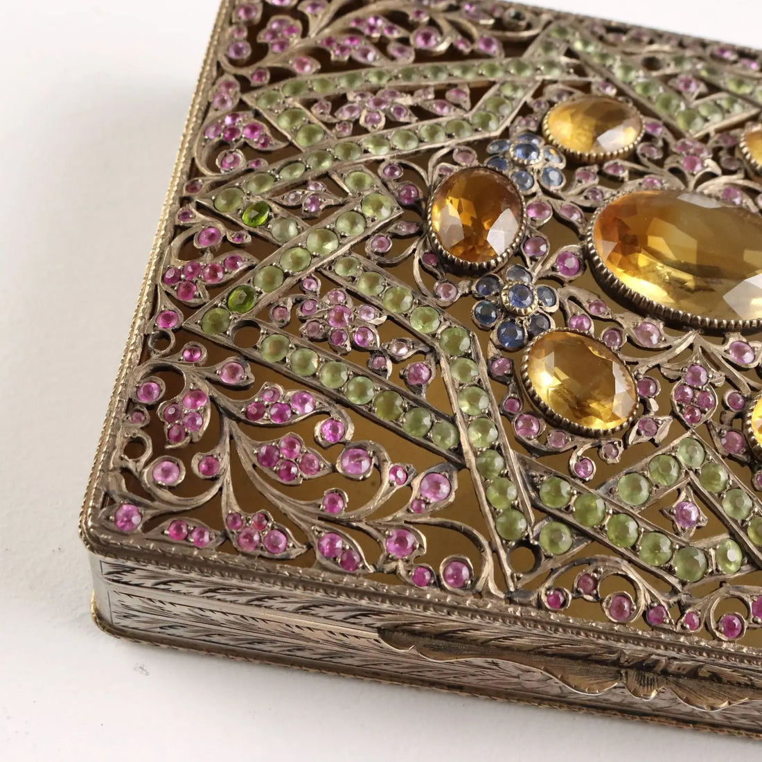 Antique Silver and Glass Stone Box Italy XX Century