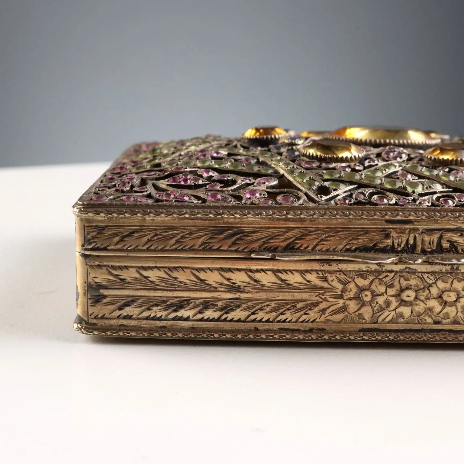 Antique Silver and Glass Stone Box Italy XX Century