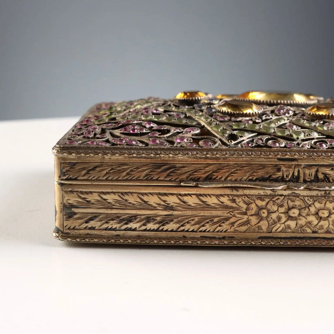Antique Silver and Glass Stone Box Italy XX Century