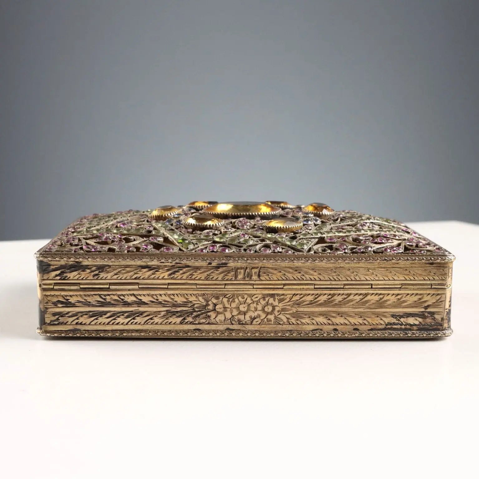 Antique Silver and Glass Stone Box Italy XX Century