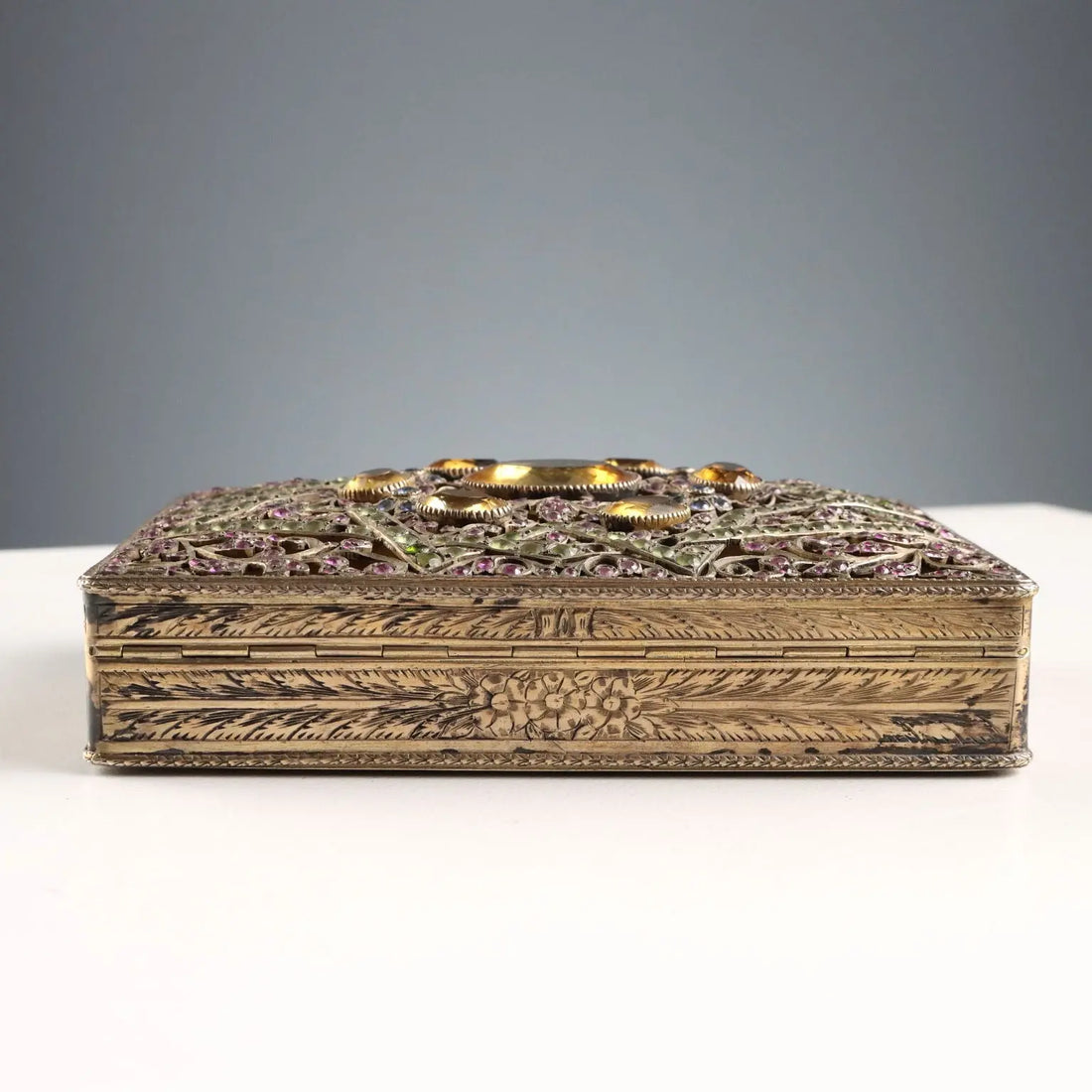 Antique Silver and Glass Stone Box Italy XX Century