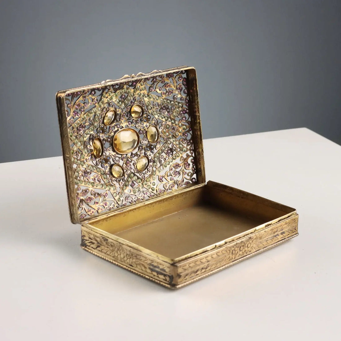 Antique Silver and Glass Stone Box Italy XX Century