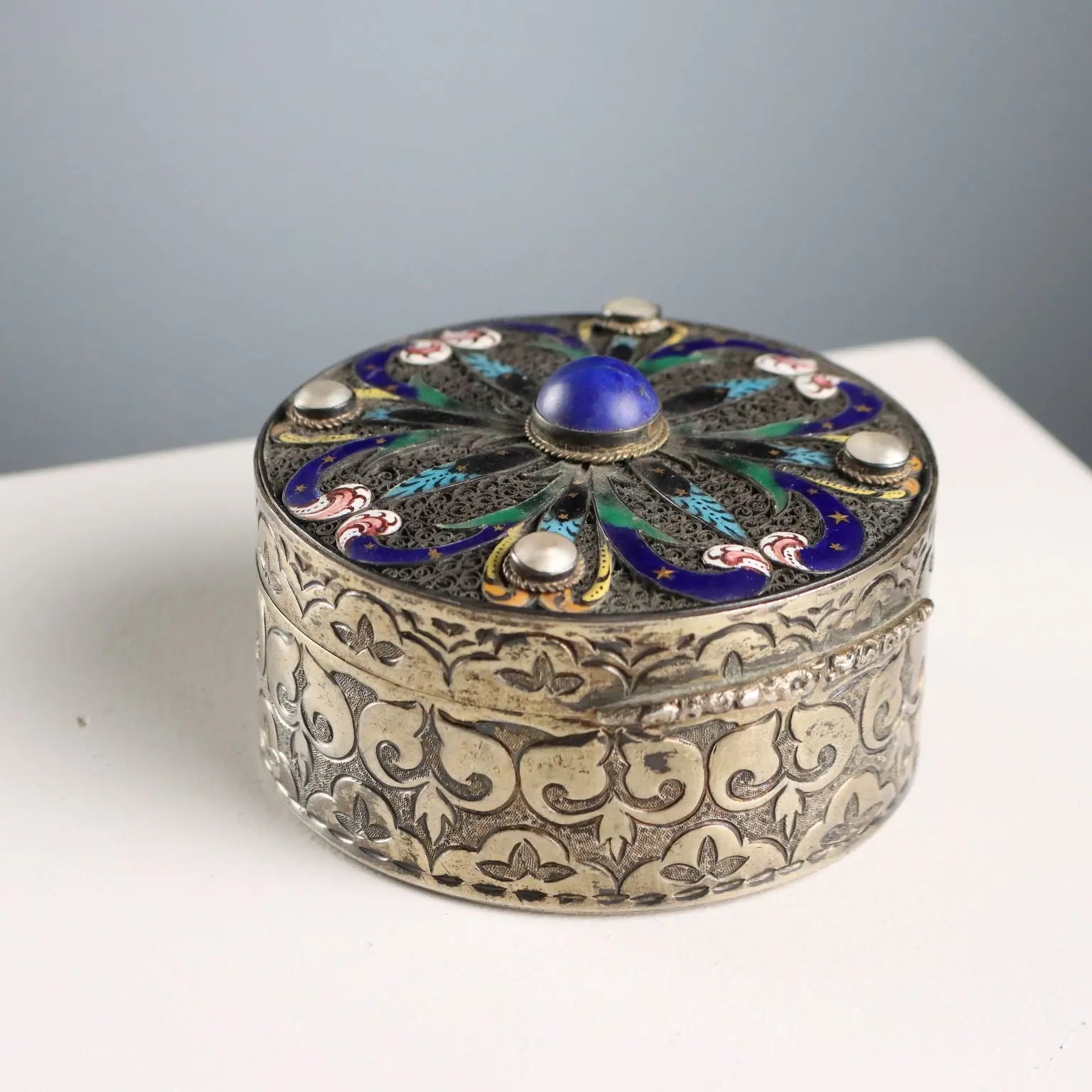 Antique Jewelry Box Lapis Lazuli Italy XX Century