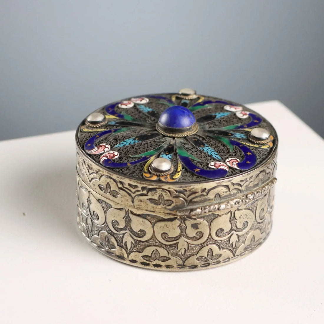 Antique Jewelry Box Lapis Lazuli Italy XX Century