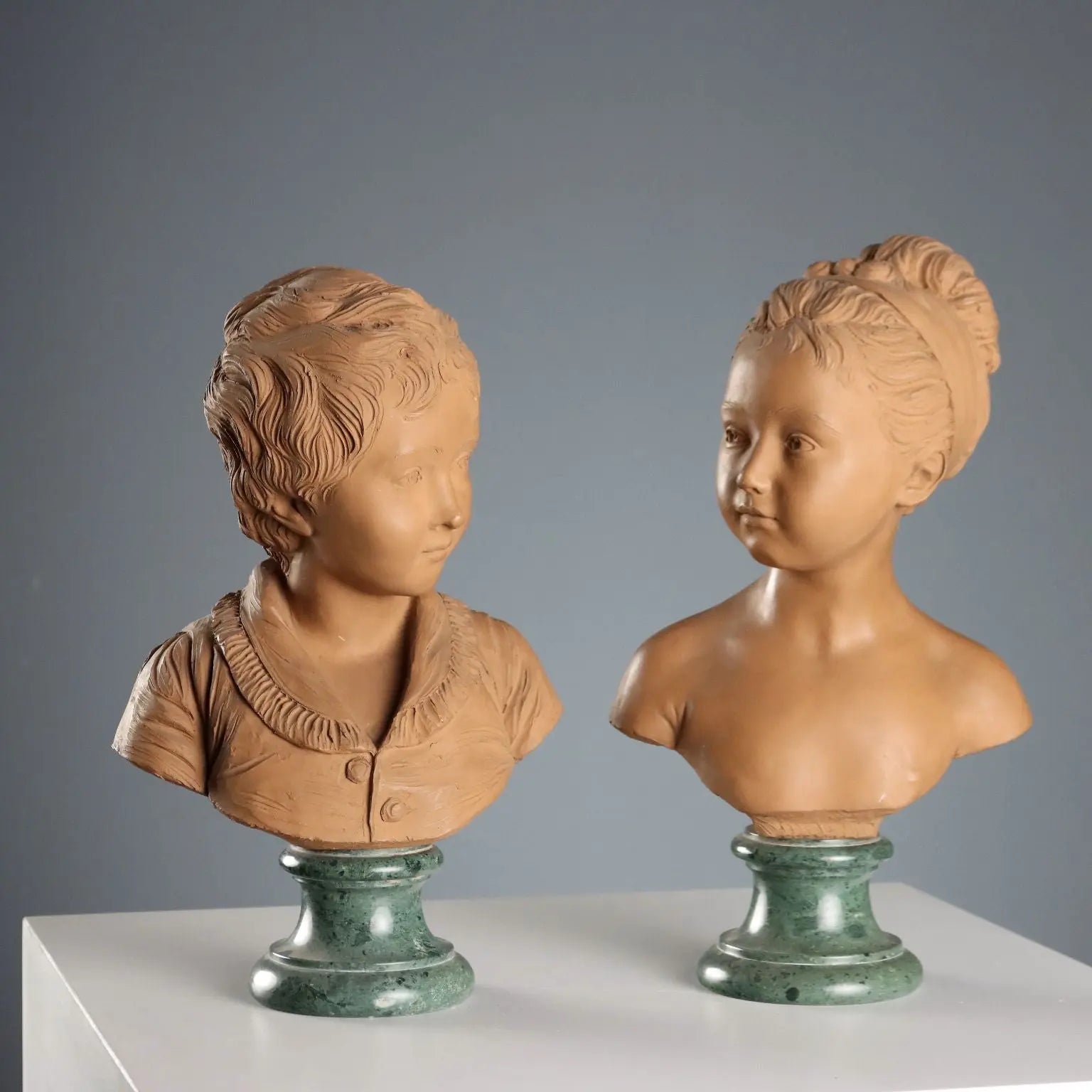 Antique Terracotta Busts by Jean Antoine Houdon Posthumous Copy