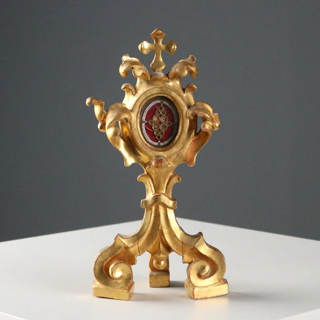 Antique Reliquary Gilded Carved Wood Italy XVIII Century