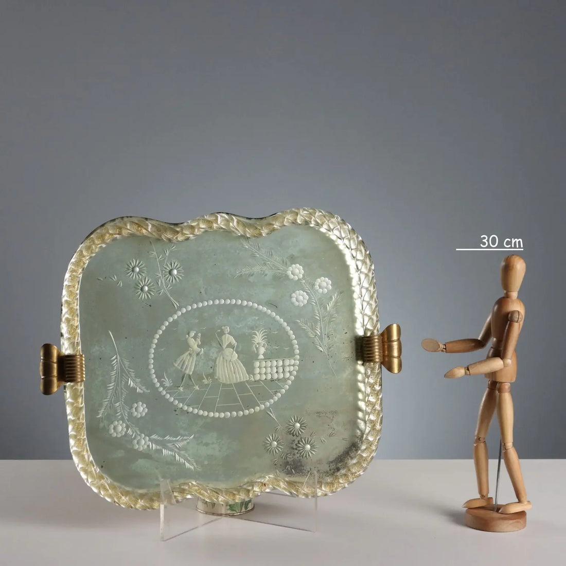 Antique Mirrored Tray Gilded Metal Italy Early XX Century